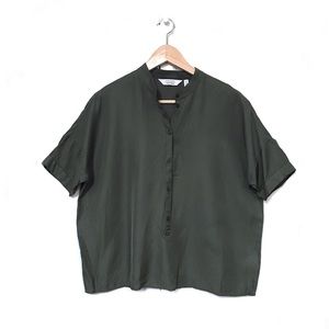 & Other Stories olive green mandarin collar blouse